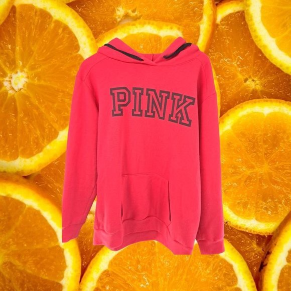 Pink Brand Red with Black‎ Writing Hoodie Size Small